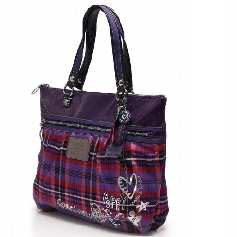 Coach Poppy Tartan Plaid Glam Tote Bag, New without Tag, Never worn - Picture 2 of 14